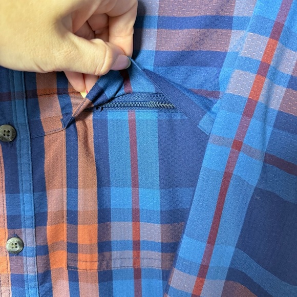 Magellan Outdoors Men Vented Fishing Shirt Classic Fit Blue Orange Plaid 2XL - Picture 5 of 14